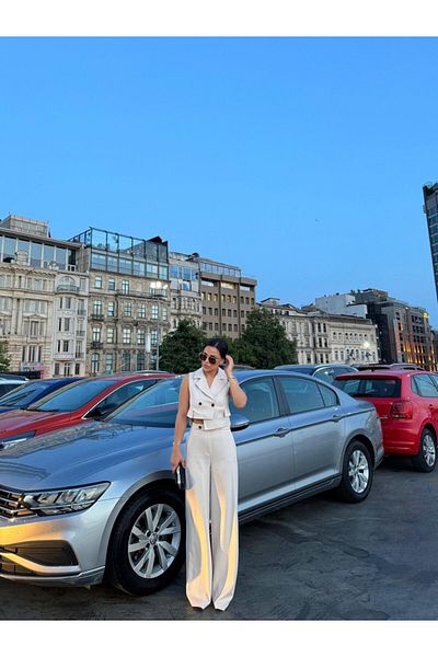 LOBOLIC Set jachetă crop – stil urban cu pantaloni largi cu talie înaltă"