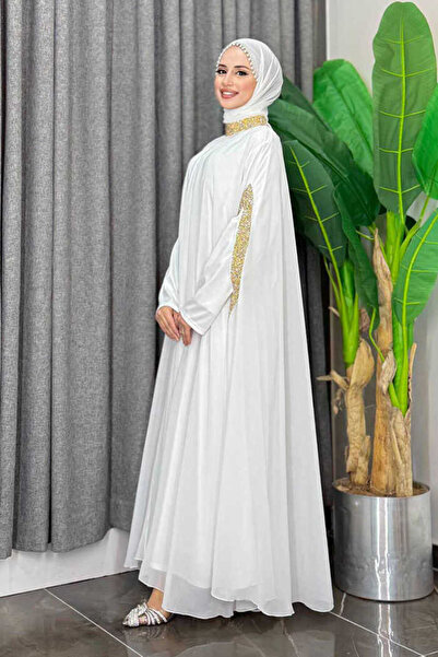 Bym Fashion Stone Processing Detailed Dress Cape Suit 3875 Ecru