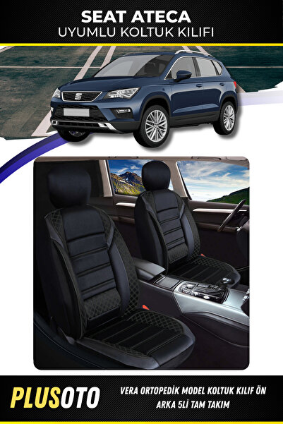 PlusOto مجموعة غطاء مقعد السيارة الأسود المتوافق مع سلسلة Vera من Seat Ateca ...