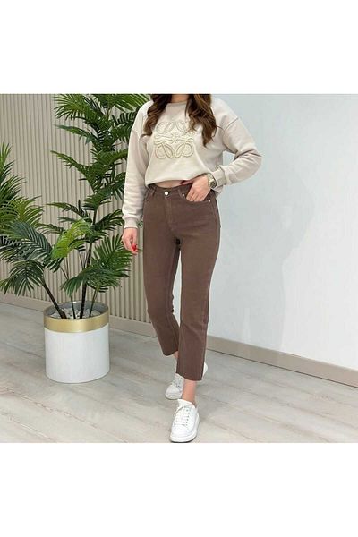 Pelin Jeans Дънки MOM с крачол, кафяви (ликра)