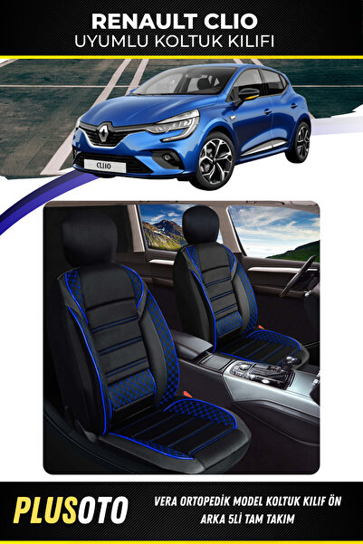 PlusOto مجموعة غطاء مقعد السيارة المتوافقة مع سلسلة رينو كليو فيرا باللون الأ...