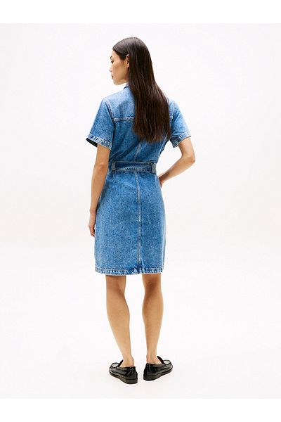 Tommy Hilfiger Women Short Sleeve Button Closure Shirt Collar Above Knee Length Navy Dress Ww0Ww44380-1A8