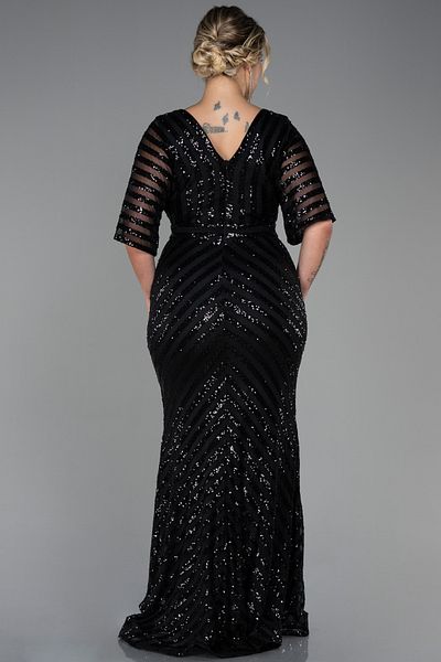 Abiyefon Women's Black Long Sequin Sequin Plus Size Evening Dress Abu900