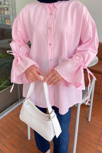 lamelif Μανίκι Tunnel Rope Λεπτομερές πουκάμισο Candy Pink