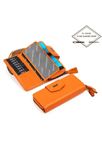 HKY محفظة نسائية من الجلد الطبيعي متعددة الاستخدام مع حجرة للعملات المعدنية