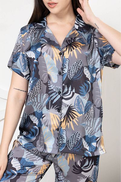 mervemoda Γυναικείο Σετ Πιτζάμες Μεταξωτό Σατέν Λεπτό Καλοκαιρινό Μπροστινό Κουμπί