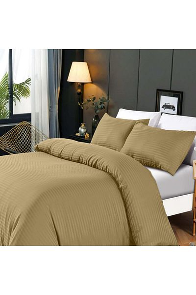 Hotel Linen Klub 3-Piece Duvet Cover Set, 100% Cotton Stripe Sateen Fabric, Bronze