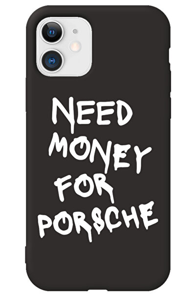 WANNA PROTECT iPhone 12 Siyah İçi Kadife Need Money Desenli Silikon Telefon K...