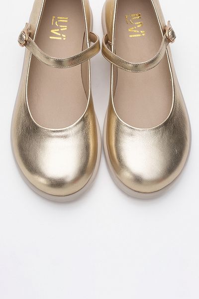 LuviShoes Balerina de damă ANISA din piele naturală cu bandă metalică aurie