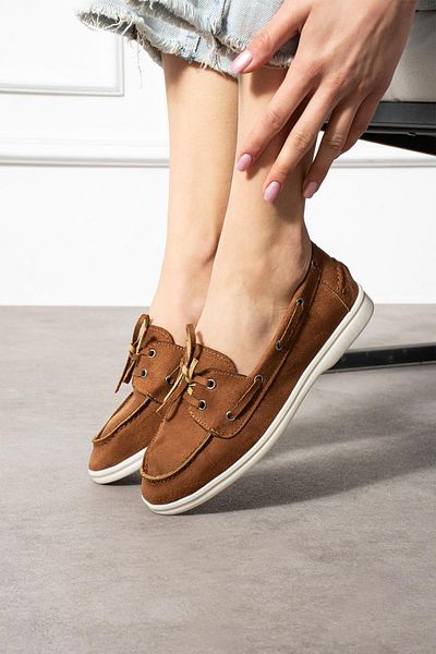 ShoeTek Rinsa Women's Ballerina Lace-Up Moccasin Tan Suede