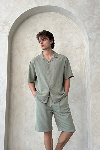 HYMAN Men's Oversize Linen Shirt Shorts Set