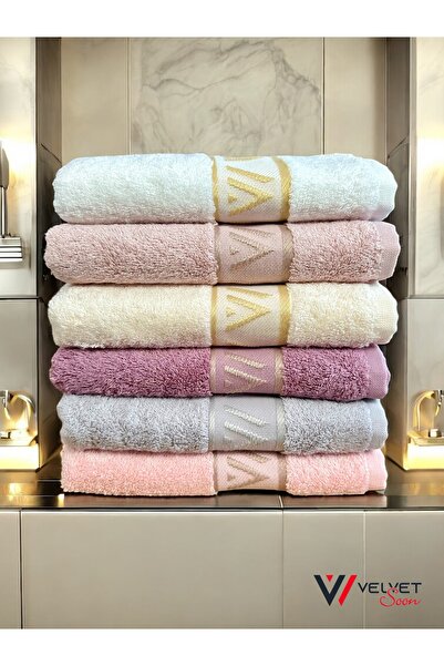 Velvet Soon Bambu 6'lı Set V Desen 50x90 El Ve Yüz Havlusu
