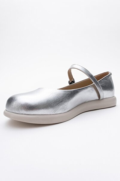 LuviShoes Anisa Metallic Silver Banded Genuine Leather Women's Ballerina Shoes