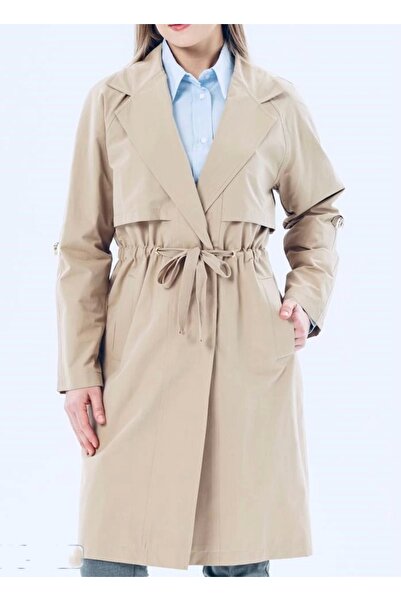 Selence Waist-cinched, foldable sleeve detail trench coat beige