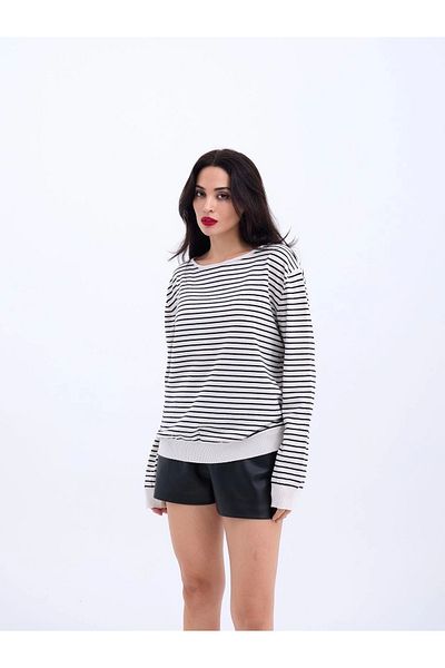 nedo7 4215 Knitwear Striped Salaş Sweater-Ecru-Black