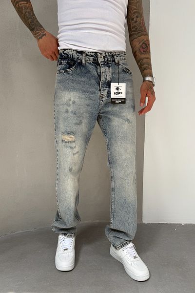 MADZEYMODA Pantaloni largi pentru bărbați, blugi, blugi, rupti, KE-609