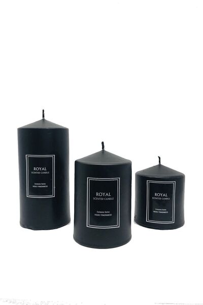 Royal Candle Royalmum Siyah Silindir Mum 3 Lü Set (RC Süper set) Çap 6 Cm Boy...