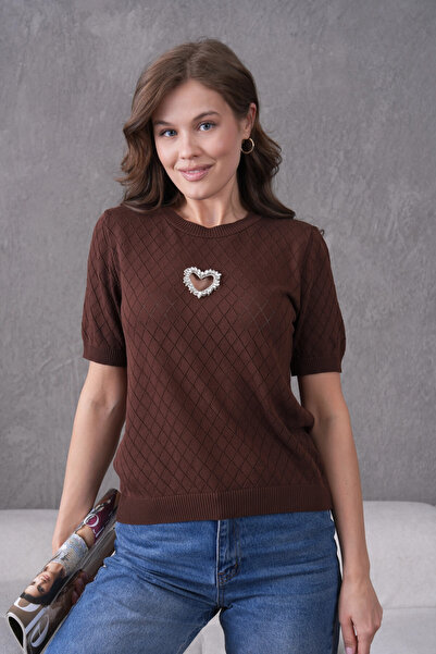 Park Karon Taş Aksesuar Detaylı Kısa Kol Triko Kazak