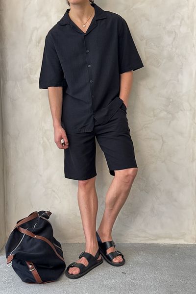 HYMAN Men's Oversize Linen Shirt Shorts Set
