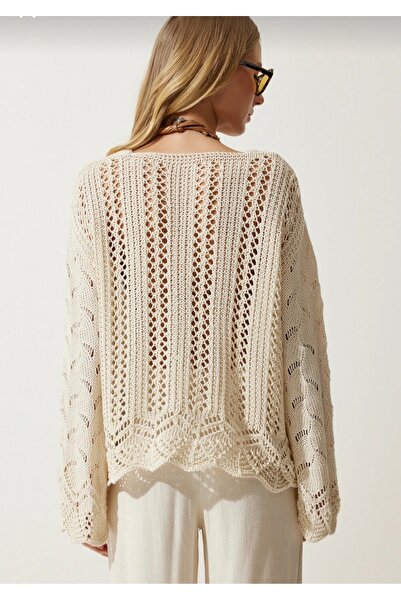 K-ODEA BUTİK Εκρού διάτρητο ισπανικό πλεκτό πουλόβερ εποχιακό