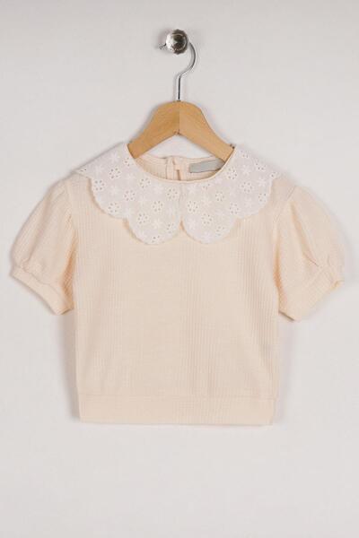 zepkids Detské čipkované mini kárované dievčenské tričko Ecru Colour
