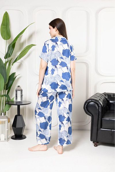 mervemoda Set de pijamale subțiri din satin de mătase pentru femei, cu nasturi în față