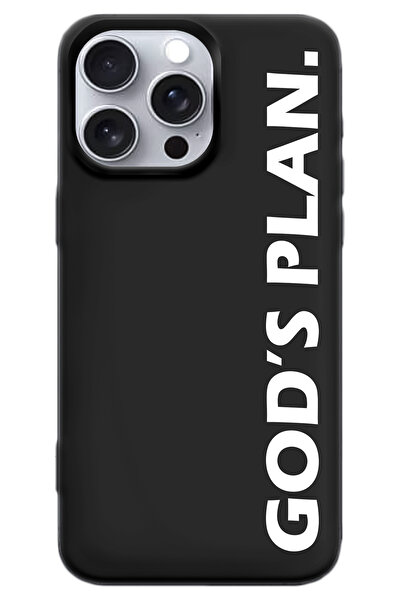 WANNA PROTECT iPhone 15 Pro Max Siyah İçi Kadife God's Plan Desenli Silikon T...