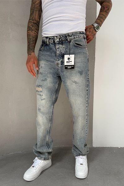 MADZEYMODA Pantaloni largi pentru bărbați, blugi, blugi, rupti, KE-609
