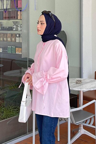 lamelif Μανίκι Tunnel Rope Λεπτομερές πουκάμισο Candy Pink