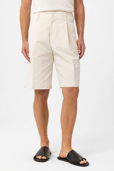 Antioch Beige High Waist Pleated Relaxed Bermuda Men's Shorts