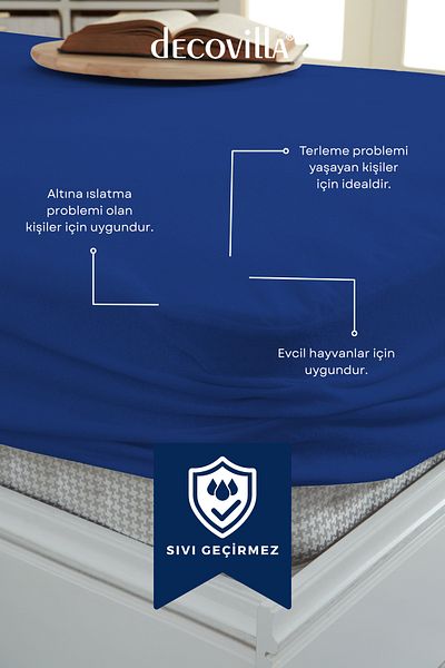 Decovilla Micro Fitted Full Edge voděodolný chránič matrace Chránič matrace prostěradlo půlnoční modré