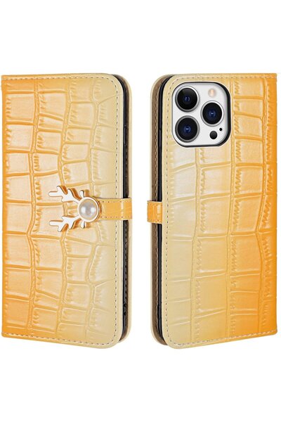 Aisenth Husă cu clapă pentru iPhone 13 Pro, piele TPU/PU, galbenă, 6,1 inci