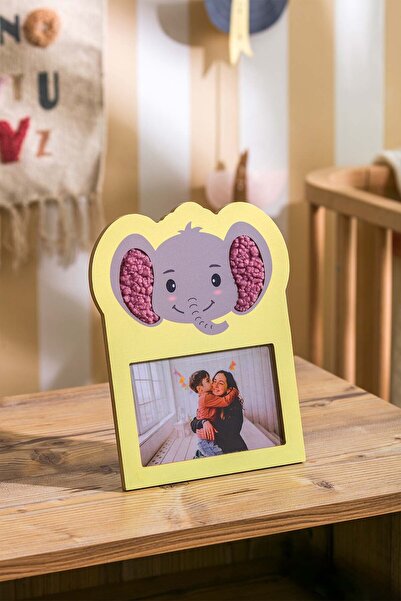 Eq deco Sevimli Teddy Kumaş Detaylı Fotoğraf Çerçevesi Fil Figürlü Fotoğraf Çerçevesi Bebek Çocuk Odası