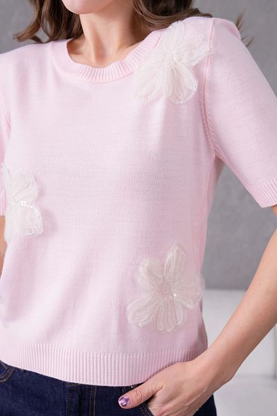 Park Karon Appliqued Short Sleeve Knitwear Sweater