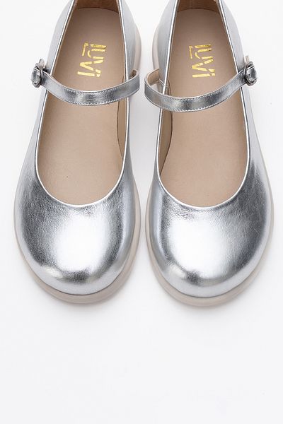 LuviShoes Balerina de damă ANISA din piele naturală cu bandă argintie metalizată