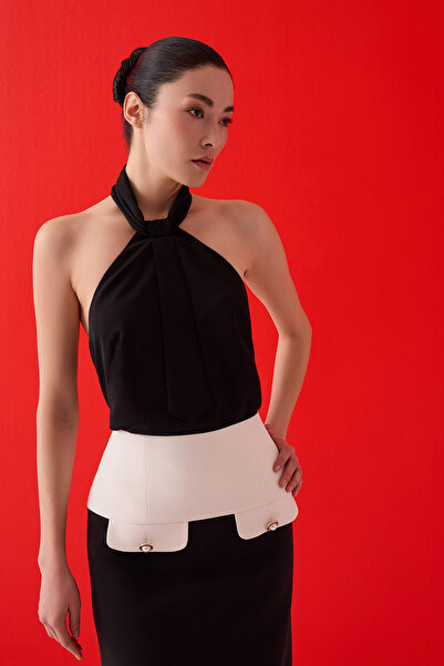 Jus De Pommes SİYAH BOYUNDAN BAĞLAMALI KOLSUZ BLUZ