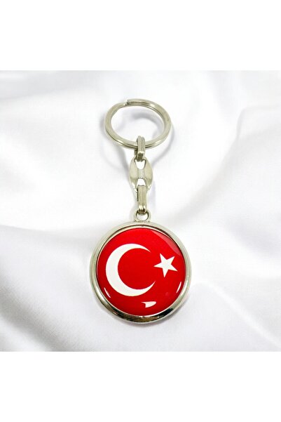 biuti Turkish Flag Red Keychain, Double Sided Curved