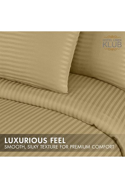 Hotel Linen Klub 3-Piece Duvet Cover Set, 100% Cotton Stripe Sateen Fabric, Bronze