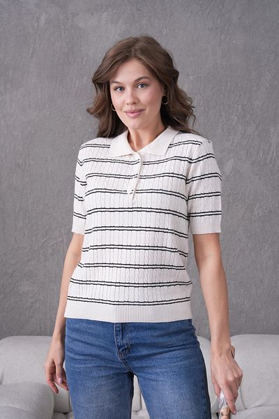 Park Karon Polo Neck Short Sleeve Patterned Polo Knitwear Sweater