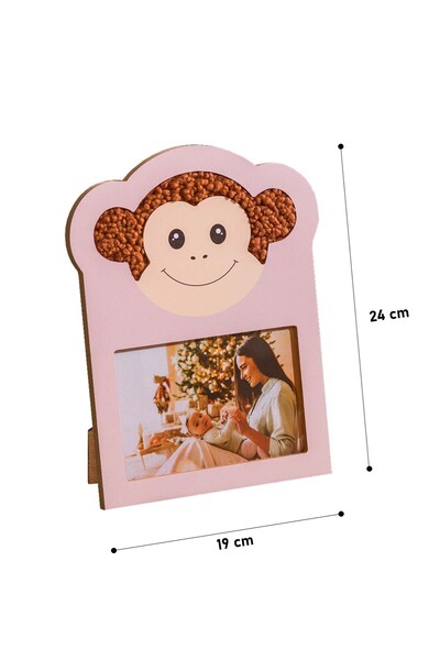 Eq deco Sevimli Teddy Kumaş Detaylı Fotoğraf Çerçevesi Maymun Figürlü Fotoğraf Çerçevesi Çocuk Odası