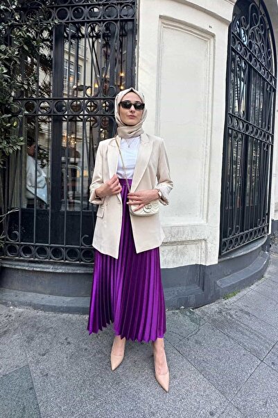 ByBensu Saten Pilise Etek-Mor