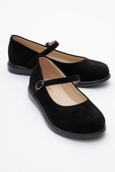 LuviShoes Anisa Black Suede Banded Genuine Leather Women's Ballerina Shoes