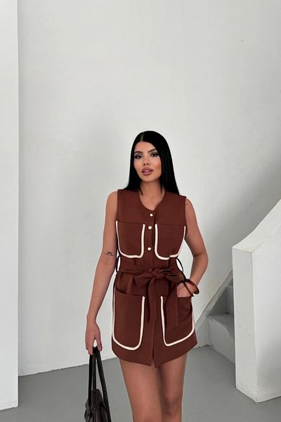 nedo7 Vest with Large Pocket Pants - Brown
