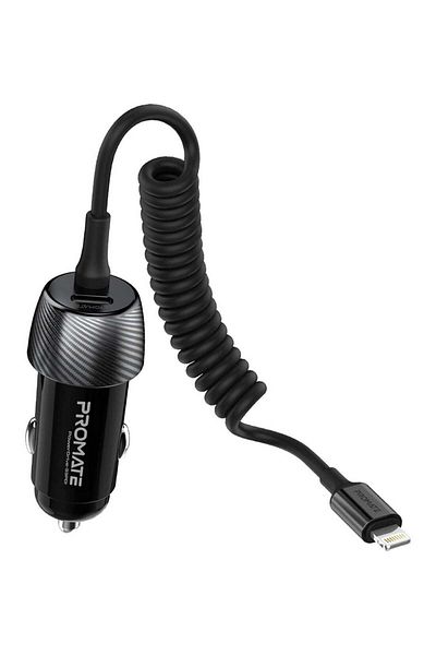 Promate Promate Fast Car Charger 33W with Lightning Connector Cable - Black