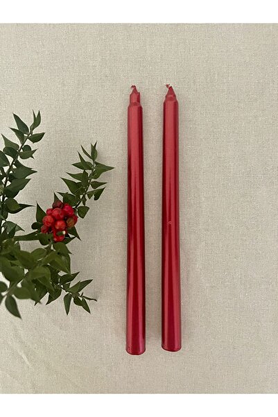 hediyeofisi 2li Kırmızı Sedefli Renkli Şamdan Mumu