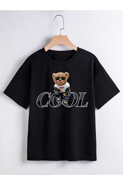 VASK Unisex Comfortable Cotton Cool Teddy Bear Printed Children's T-shirt