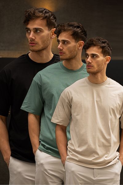 3MODA Ανδρικό μπλουζάκι Oversize Απλό Σετ 3 τεμαχίων