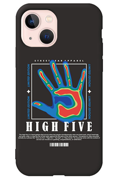 WANNA PROTECT iPhone 13 Siyah İçi Kadife High Five Desenli Silikon Telefon Kı...