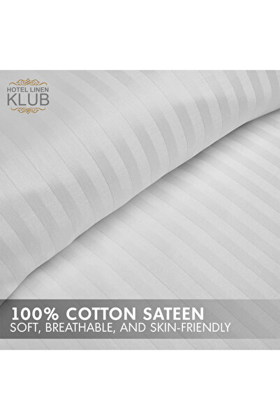 Hotel Linen Klub 3-Piece Duvet Cover Set, 100% Cotton Stripe Sateen Fabric, White