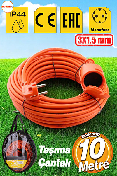 Badem10 Cca Uzatma Kablosu 3x1.5 Mm 10 Metre Kablolu Tekli Grup Fiş Priz Topr...